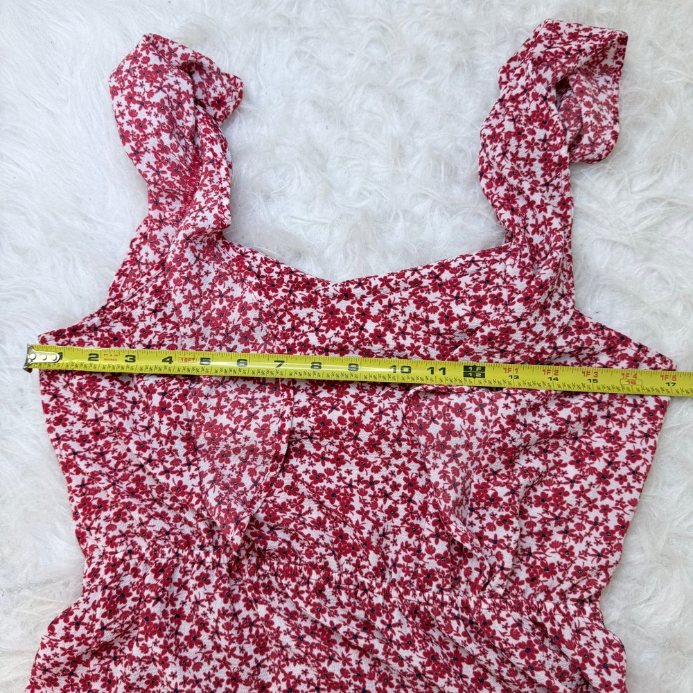 Monteau Los Angeles Red Floral Flutter Sleeve Tiered Midi Dress Small - Picture 6 of 7